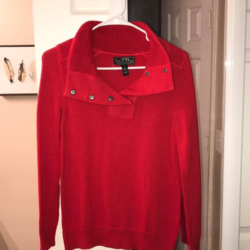 Bright red sweater w/ button detail